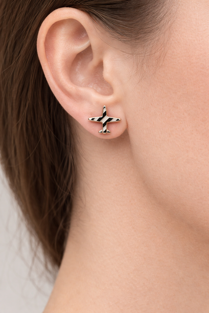 FLY HIGH MINI AEROPLANE SILVER EARRINGS