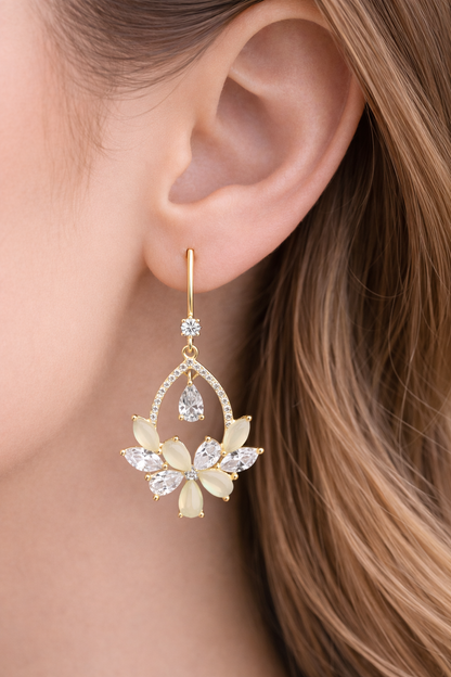 BEAUTIFUL FLORAL STONE EAR HANGINGS