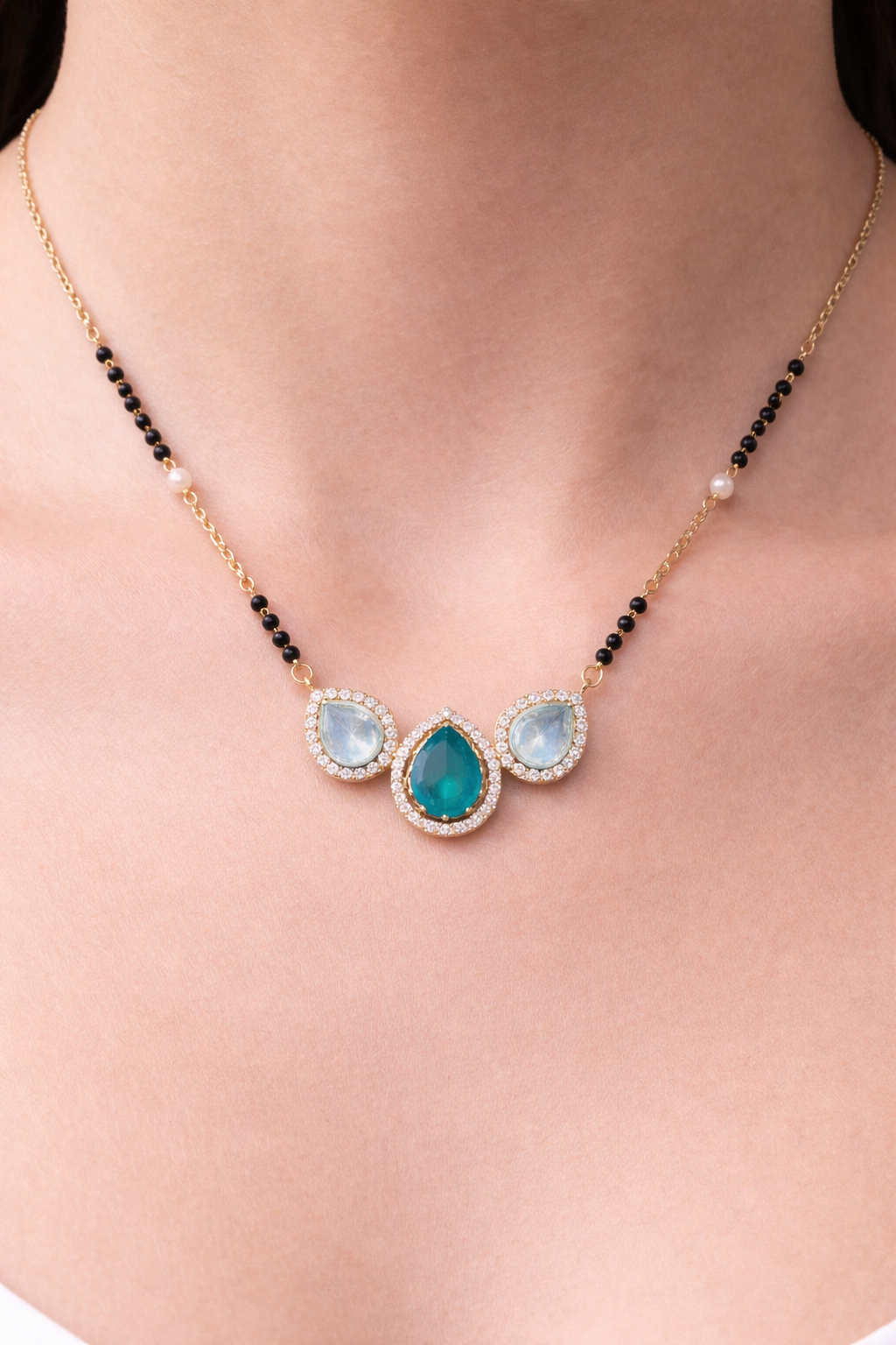 EMERALD GLAM GOLD PLATED SILVER MANGALSUTRA