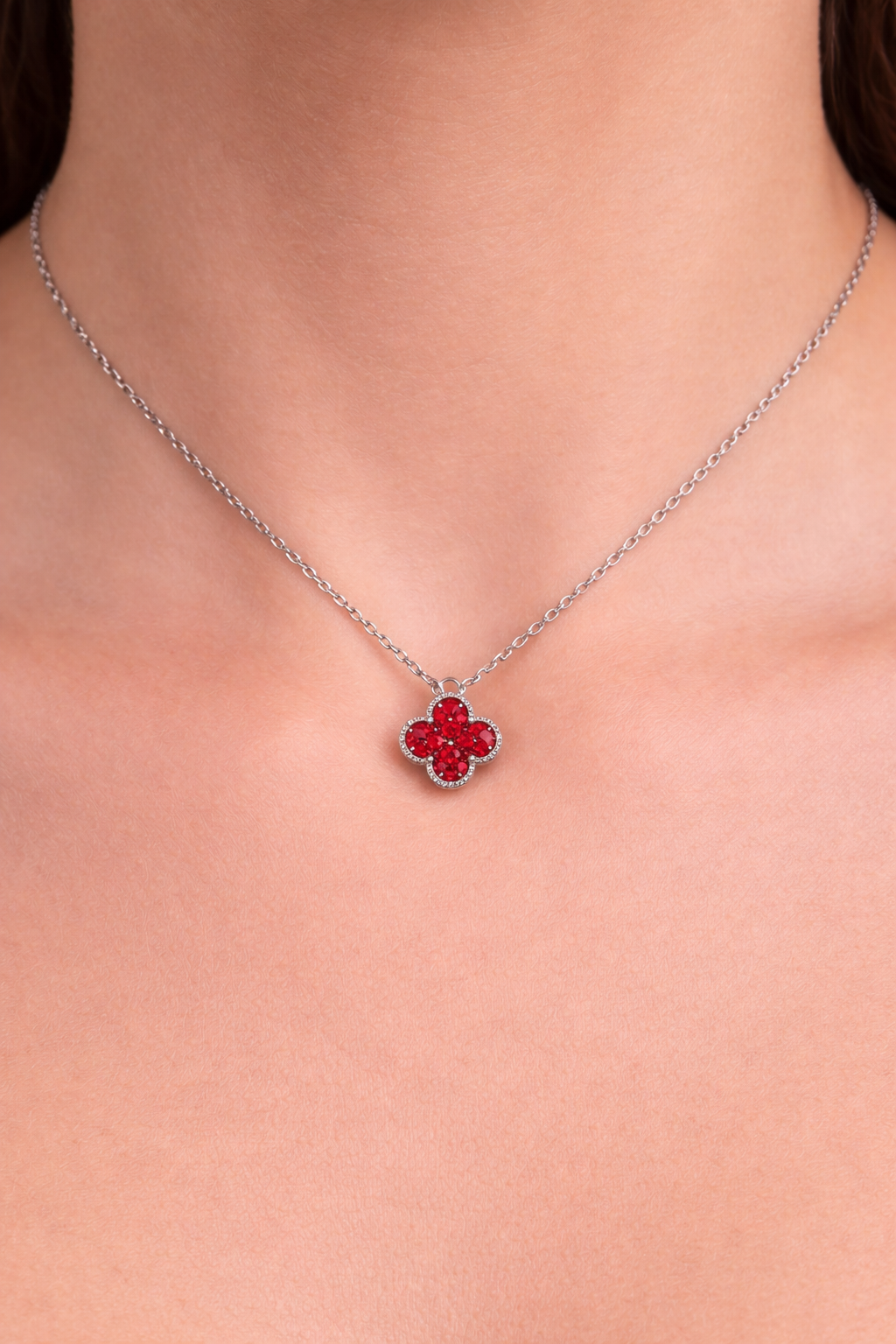BLOSSOM IN RED SILVER NECKLACE