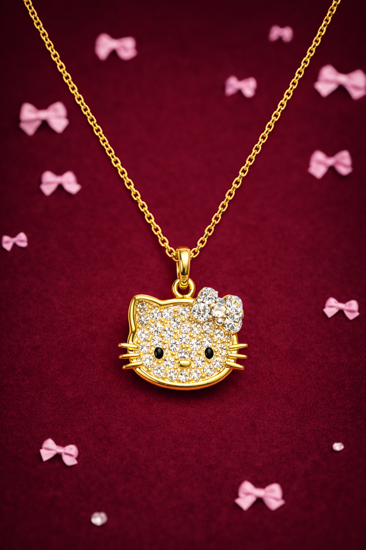 CUTE GOLD PLATED HELLO KITTY DESIGN SILVER NECKLACE