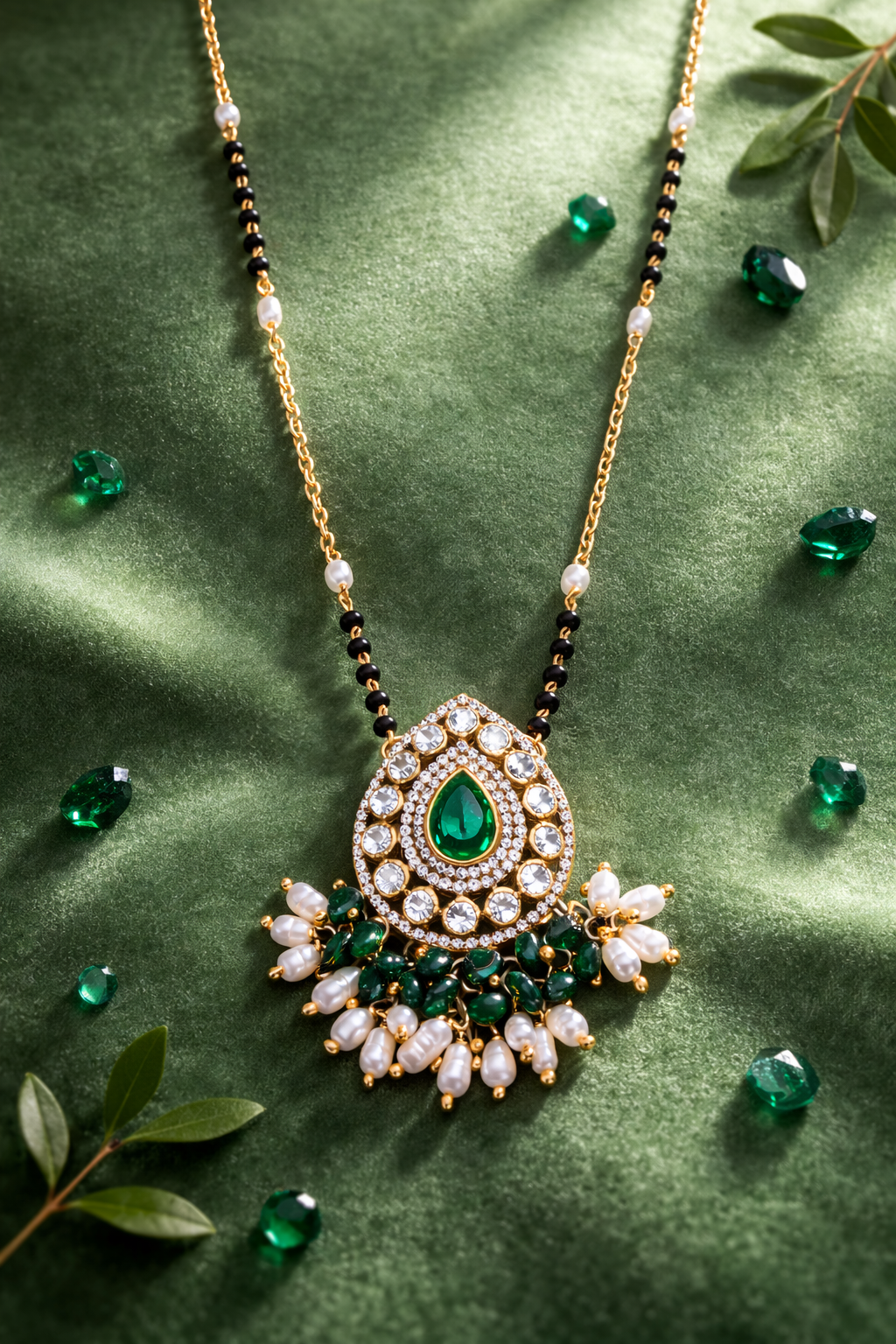 EMERALD BOND GOLD PLATED SILVER MANGALSUTRA