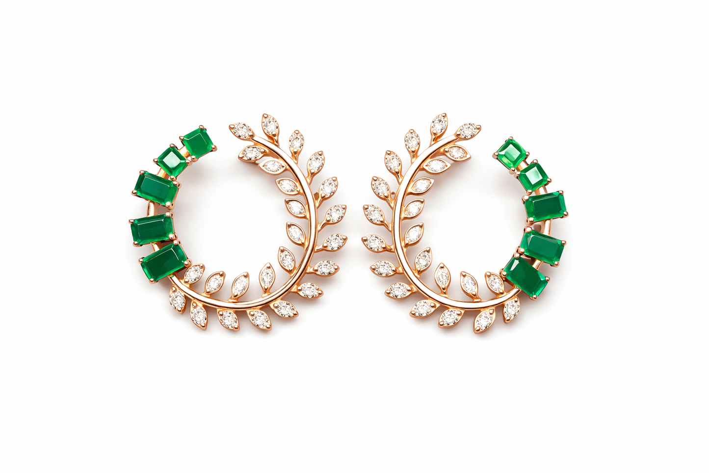 EMERALD BEAUTY ROSE GOLD PLATED SILVER NECKLACE AND EARRINGS SET