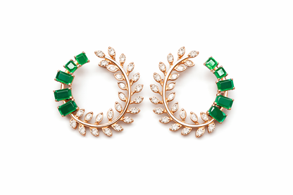 EMERALD BEAUTY ROSE GOLD PLATED SILVER NECKLACE AND EARRINGS SET