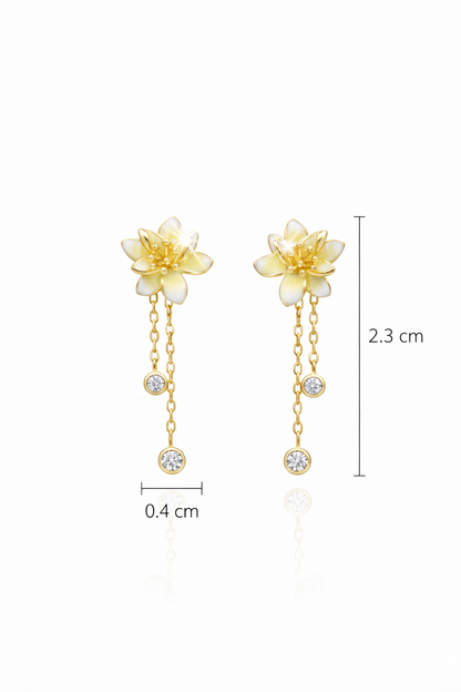 CHARMING GOLD PLATED YELLOW FLOWER DESIGN SILVER EARRINGS