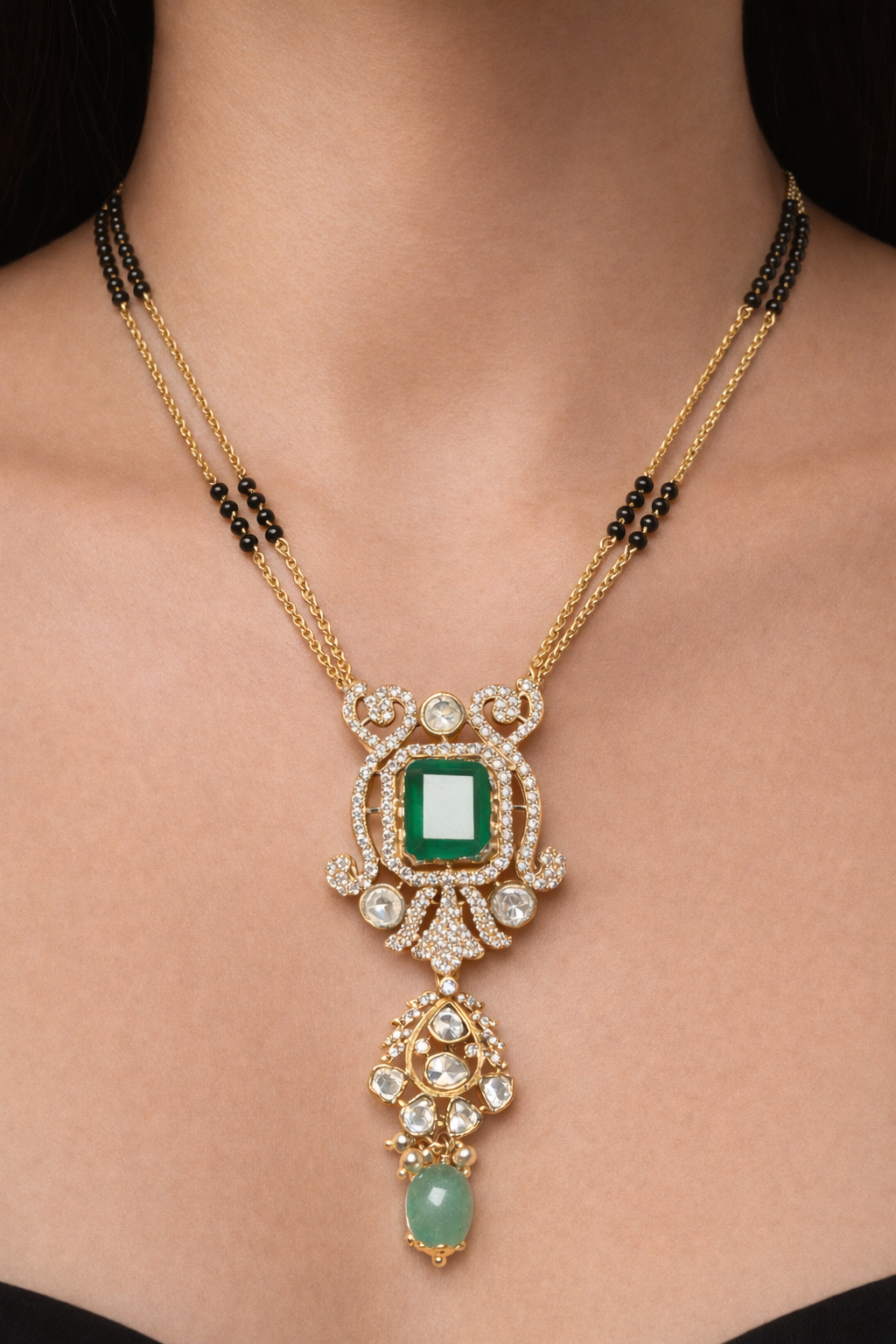 MAJESTIC EMERALD GOLD PLATED SILVER MANGALSUTRA