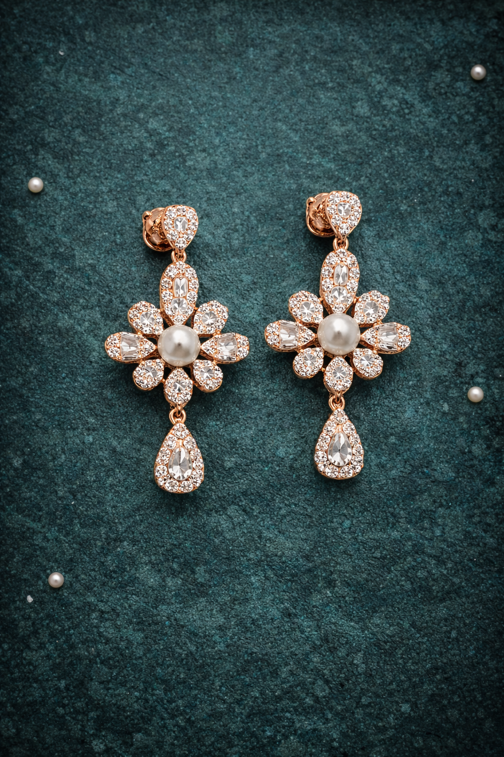 FLORAL FAB ROSE GOLD PLATED SILVER NECKLACE AND EARRINGS SET