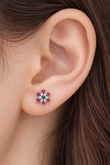 FLORAL POP ENAMELLED SILVER EARRINGS