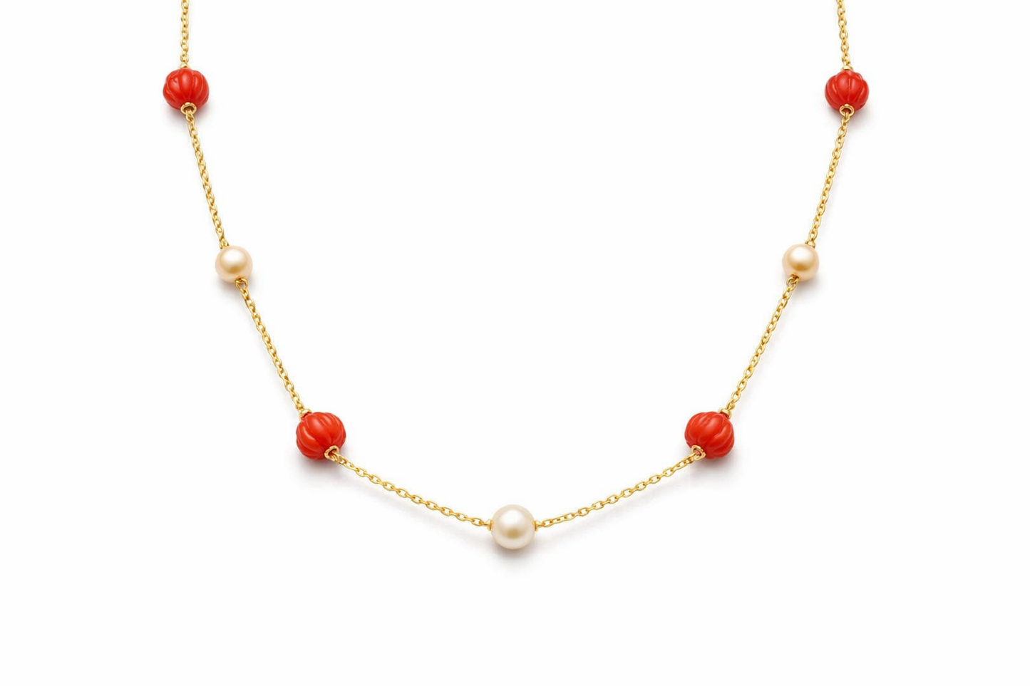 CORAL AND PEARL GOLD PLATED SILVER NECKLACE
