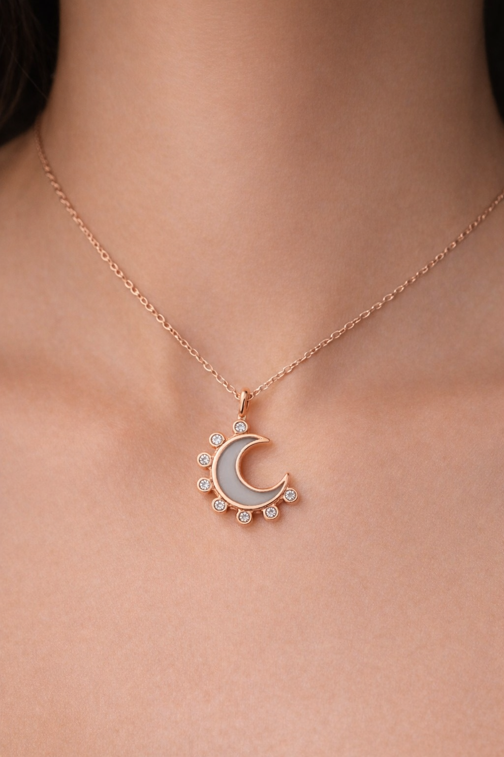 MIDNIGHT BEAUTY ROSE GOLD PLATED SILVER NECKLACE