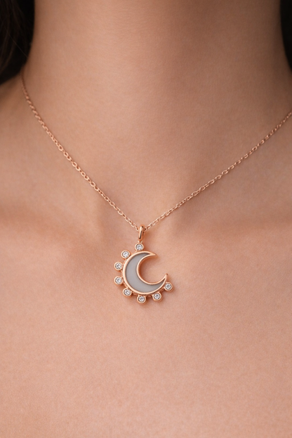 MIDNIGHT BEAUTY ROSE GOLD PLATED SILVER NECKLACE