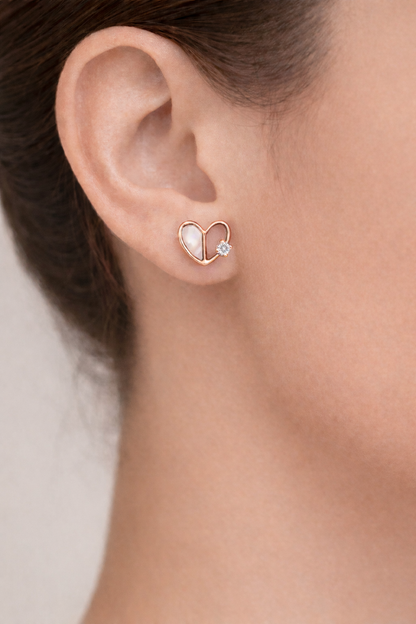 ADORABLE ROSE GOLD PLATED HEART SHAPED SILVER EARRINGS