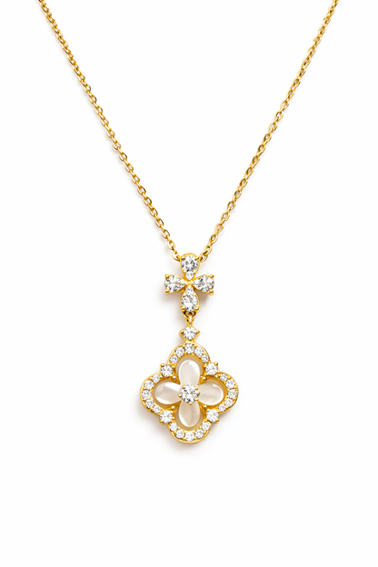 LUCKY CHARM- GOLD PLATED FLOWER DESIGN SILVER NECKLACE