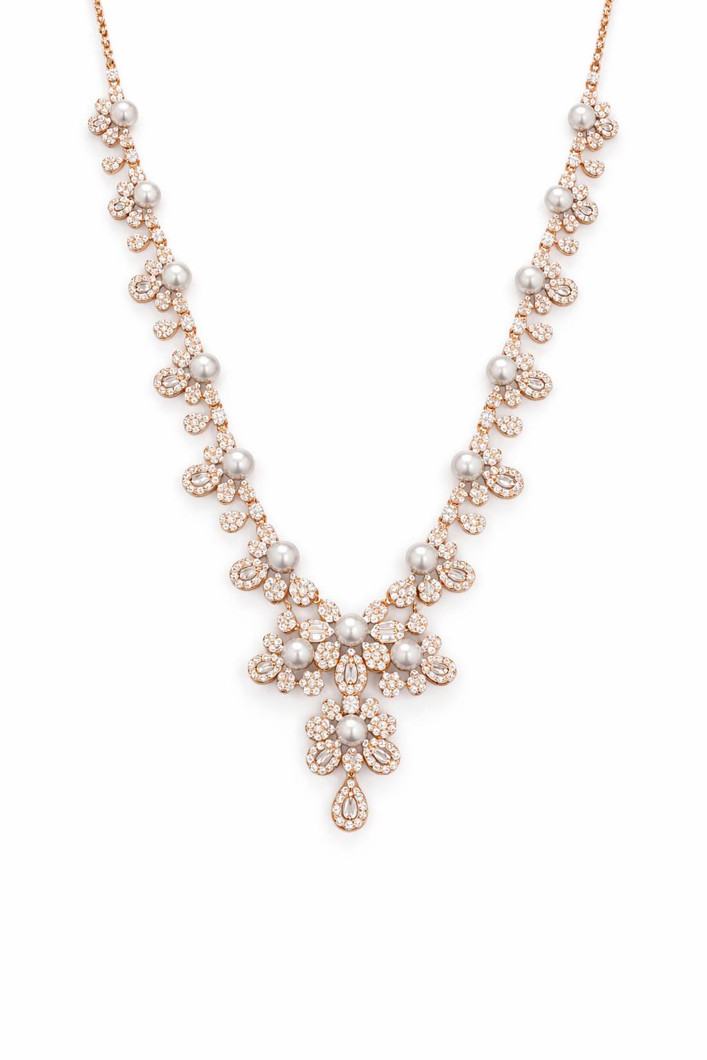 FLORAL FAB ROSE GOLD PLATED SILVER NECKLACE AND EARRINGS SET