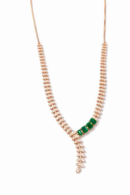EMERALD BEAUTY ROSE GOLD PLATED SILVER NECKLACE AND EARRINGS SET
