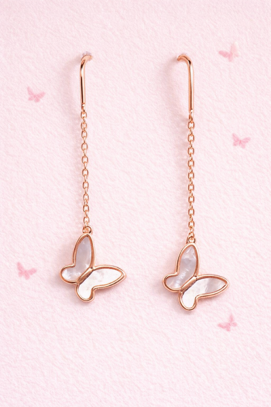 PEARLY FLY ROSEGOLD PLATED SILVER EARRINGS
