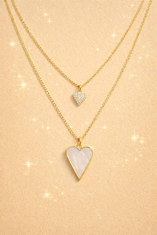 PEARLY HEART- GOLD PLATED SILVER NECKLACE