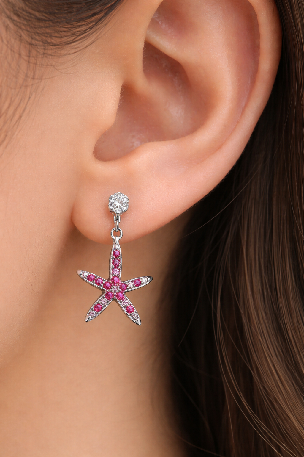STARRY KISS STARFISH SHAPED SILVER EARRINGS