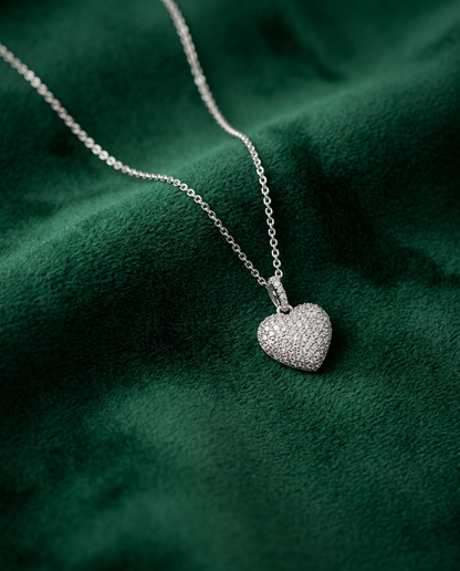 SHIMMERING SILVER PAVE HEART PENDANT