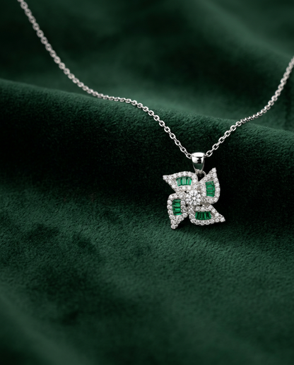 WHIRLWIND EMERALD & CUBIC ZIRCONIA SILVER PENDANT