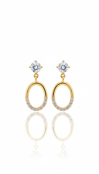 ELEGANT GOLD PLATED SILVER EAR STUDS WITH OVAL HANGINGS