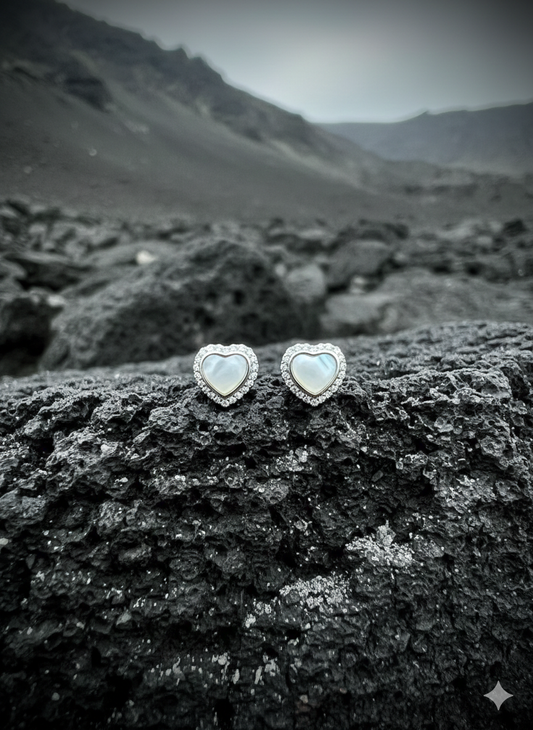 LOVELY GREY COLOURED HEART SHAPED SILVER EARRINGS