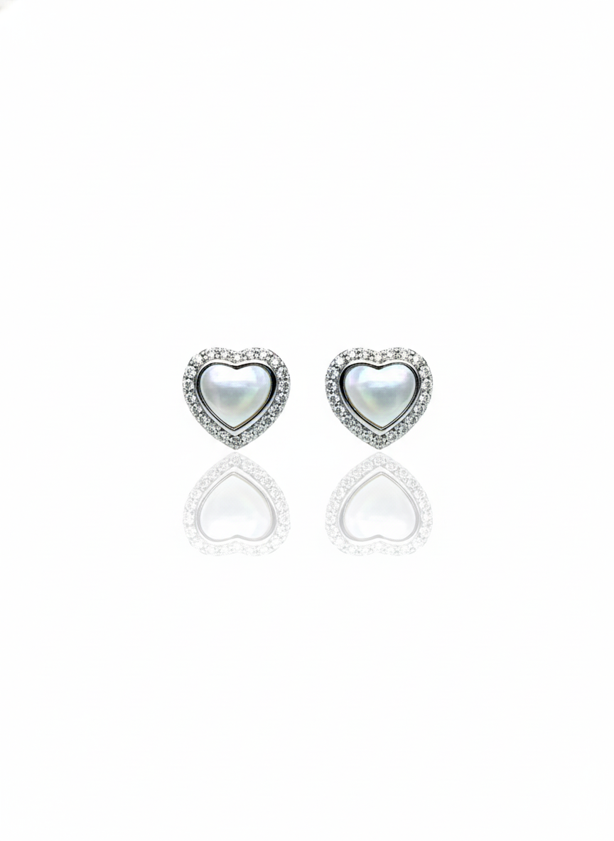 LOVELY GREY COLOURED HEART SHAPED SILVER EARRINGS