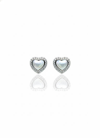 LOVELY GREY COLOURED HEART SHAPED SILVER EARRINGS