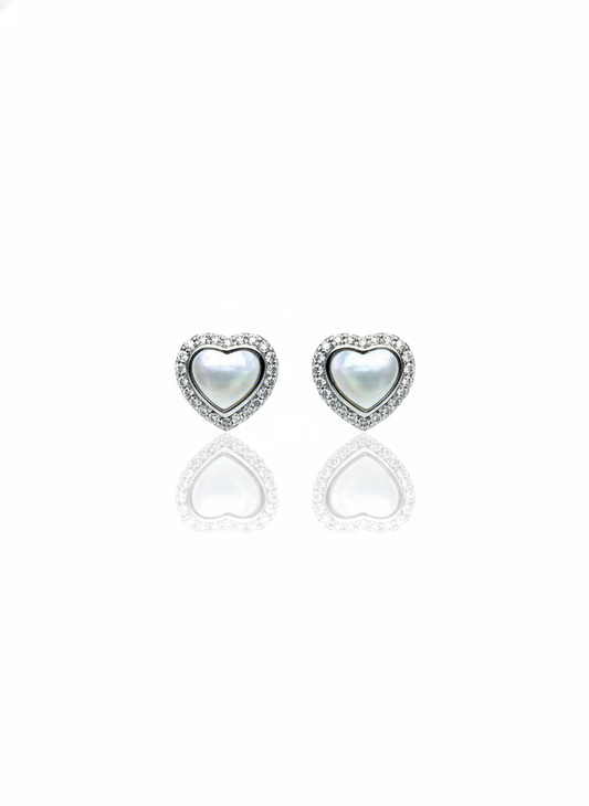 LOVELY GREY COLOURED HEART SHAPED SILVER EARRINGS