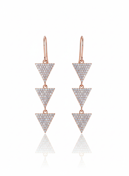SPARKLING ROSEGOLD PLATED GEOMETRICAL DESIGNED SILVER EARRINGS