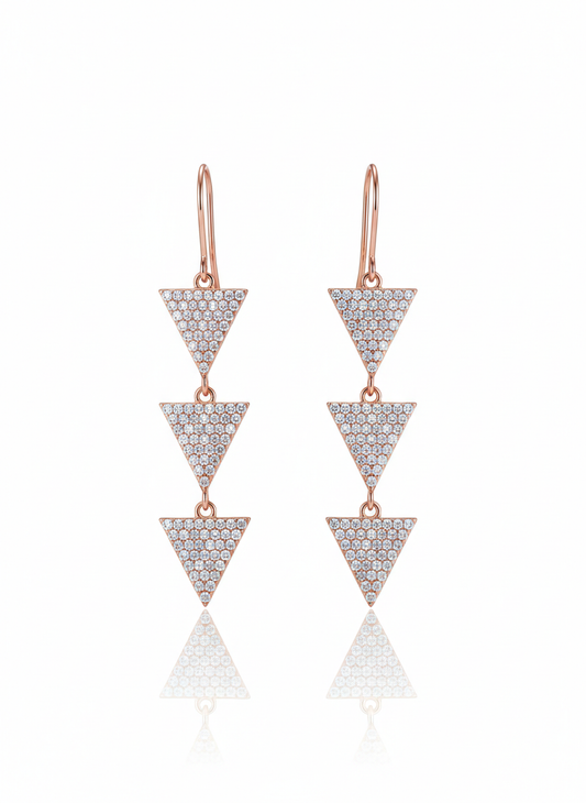 SPARKLING ROSEGOLD PLATED GEOMETRICAL DESIGNED SILVER EARRINGS