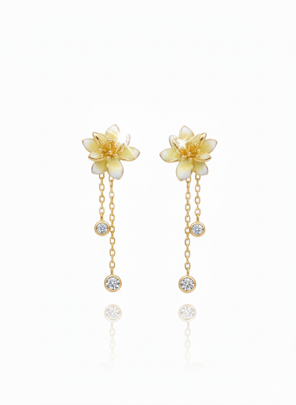 CHARMING GOLD PLATED YELLOW FLOWER DESIGN SILVER EARRINGS