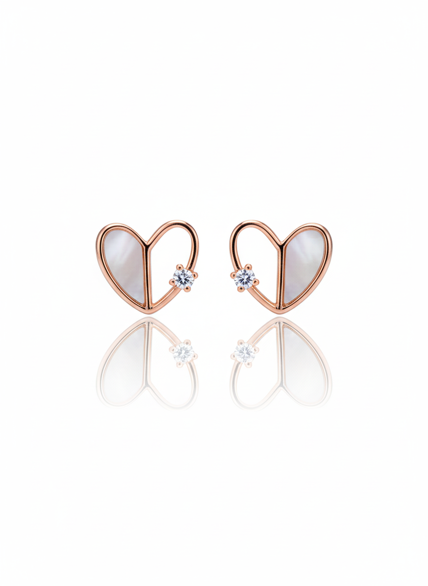 ADORABLE ROSE GOLD PLATED HEART SHAPED SILVER EARRINGS