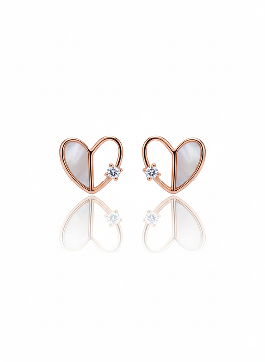 ADORABLE ROSE GOLD PLATED HEART SHAPED SILVER EARRINGS