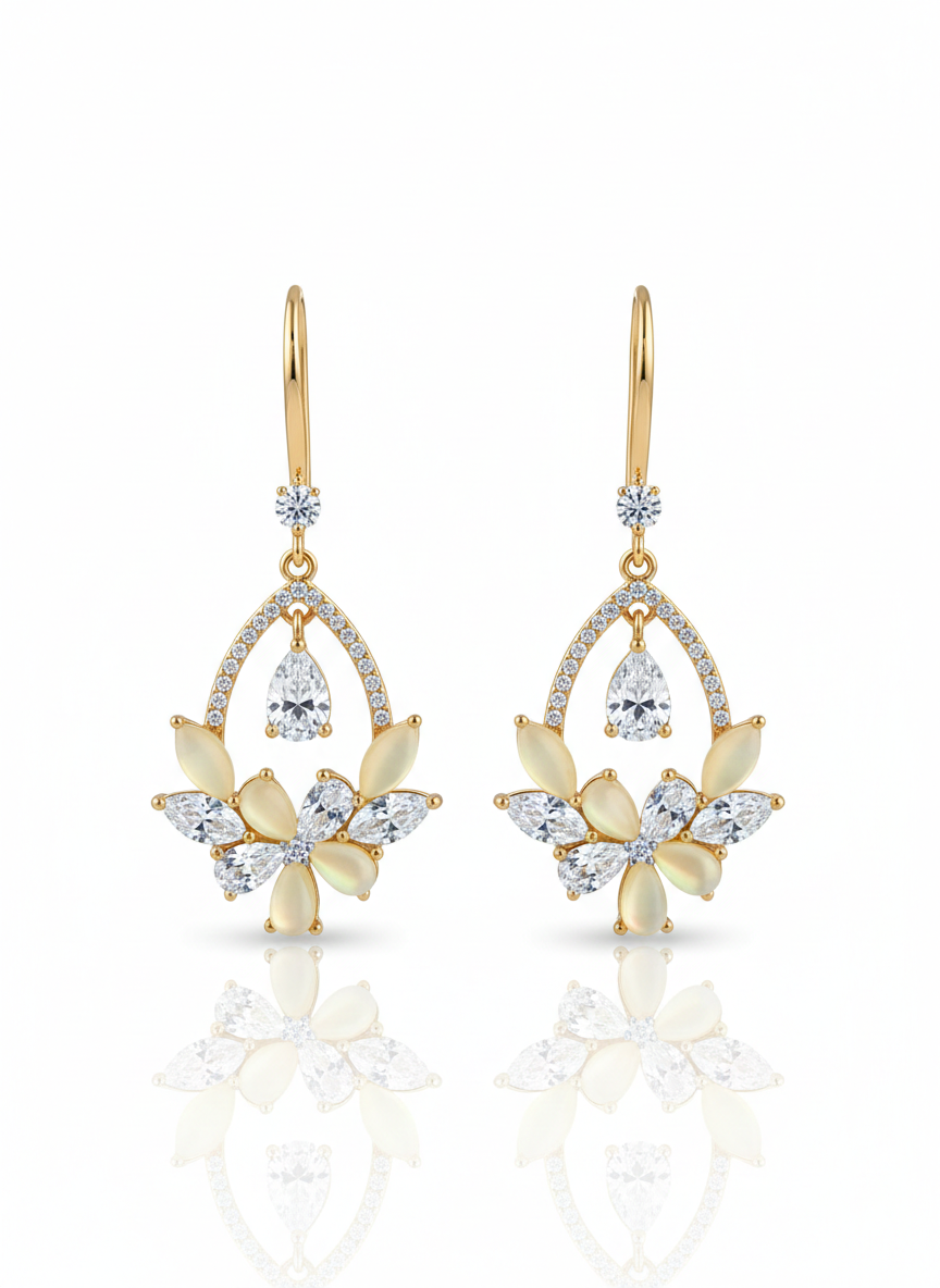 BEAUTIFUL FLORAL STONE EAR HANGINGS