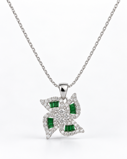 WHIRLWIND EMERALD & CUBIC ZIRCONIA SILVER PENDANT