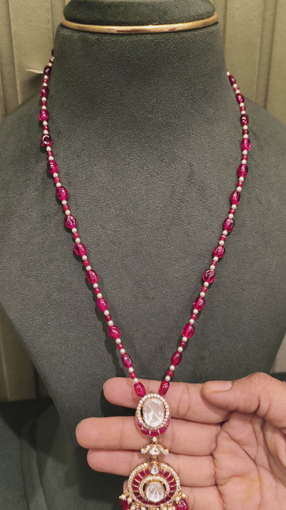 GOWTHAMI MOISSANITE PENDANT WITH RUBY MALA OR CHAIN
