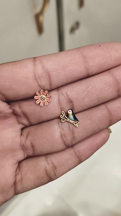 SILVER MISMATCH AUTUMN THEME GOLD PLATED EARRINGS