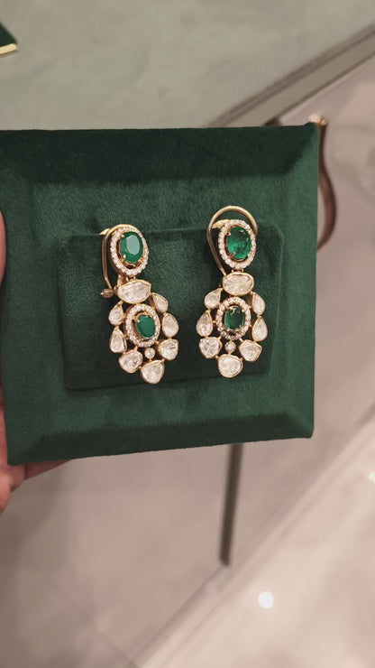 RENU MOISSANITE EAR STUDS WITH EMERALDS AND CZ