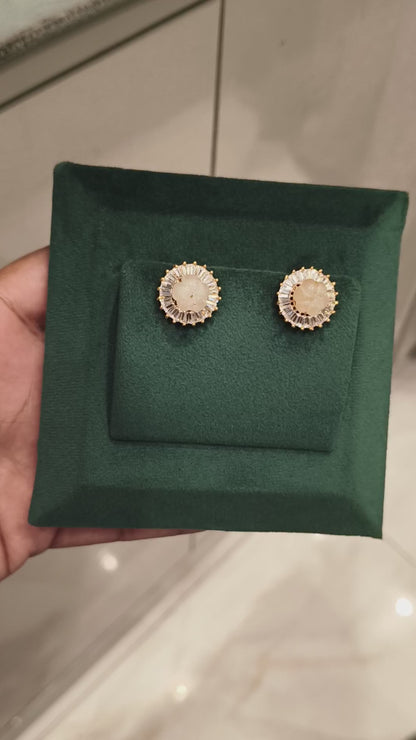 NAVYA CZ SNOWFLAKE DESIGN EAR STUDS WITH WHITE RUSSIAN BEADS