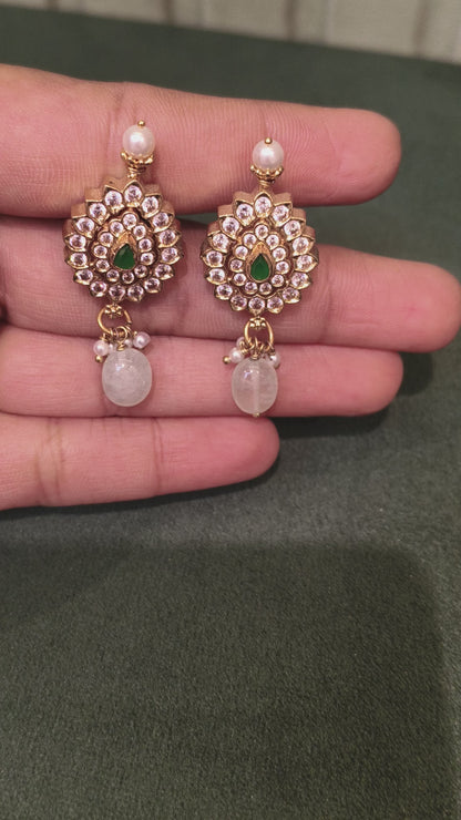 RITIKA CZ DROP DESIGN EAR STUDS WITH EMERALDS