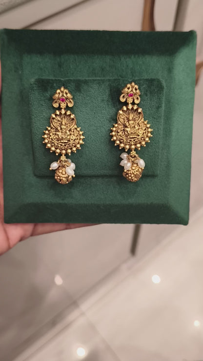 RITU NAKSHI LAKSHMI DESIGN EAR STUDS WITH RUBIES AND PEARLS