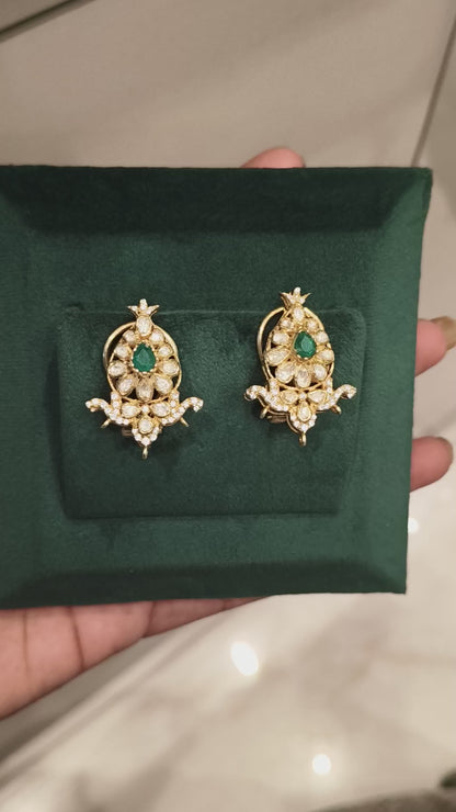 IISHITA MOISSANITE DROP DESIGN EAR STUDS WITH EMERALDS