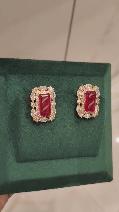 NIDHI CZ STATEMENT EAR STUDS WITH RUBIES