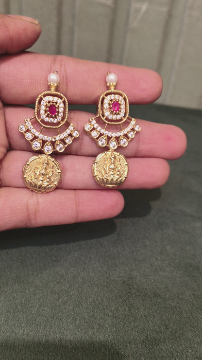 TANYA NAKSHI LAKSHMI DESIGN EAR STUDS WITH CZ AND RUBIES