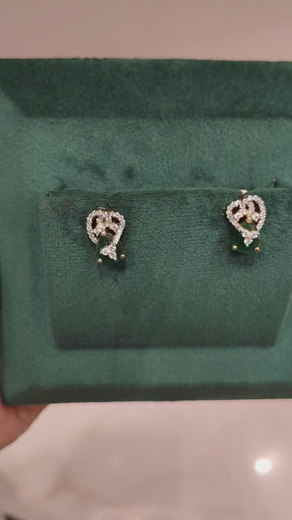 TARA CZ DROP DESIGN EAR STUDS WITH EMERALD