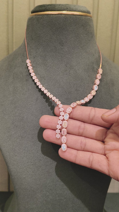 SILVER MIDNIGHT GLAMOUR ROSE GOLD PLATED NECKLACE AND EARRINGS SET