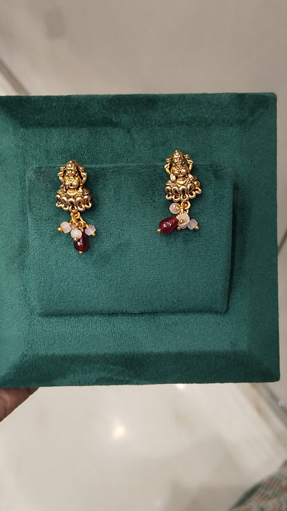 AKSHARA NAKSHI LAKSHMI EAR STUDS WITH RUBY HANGINGS